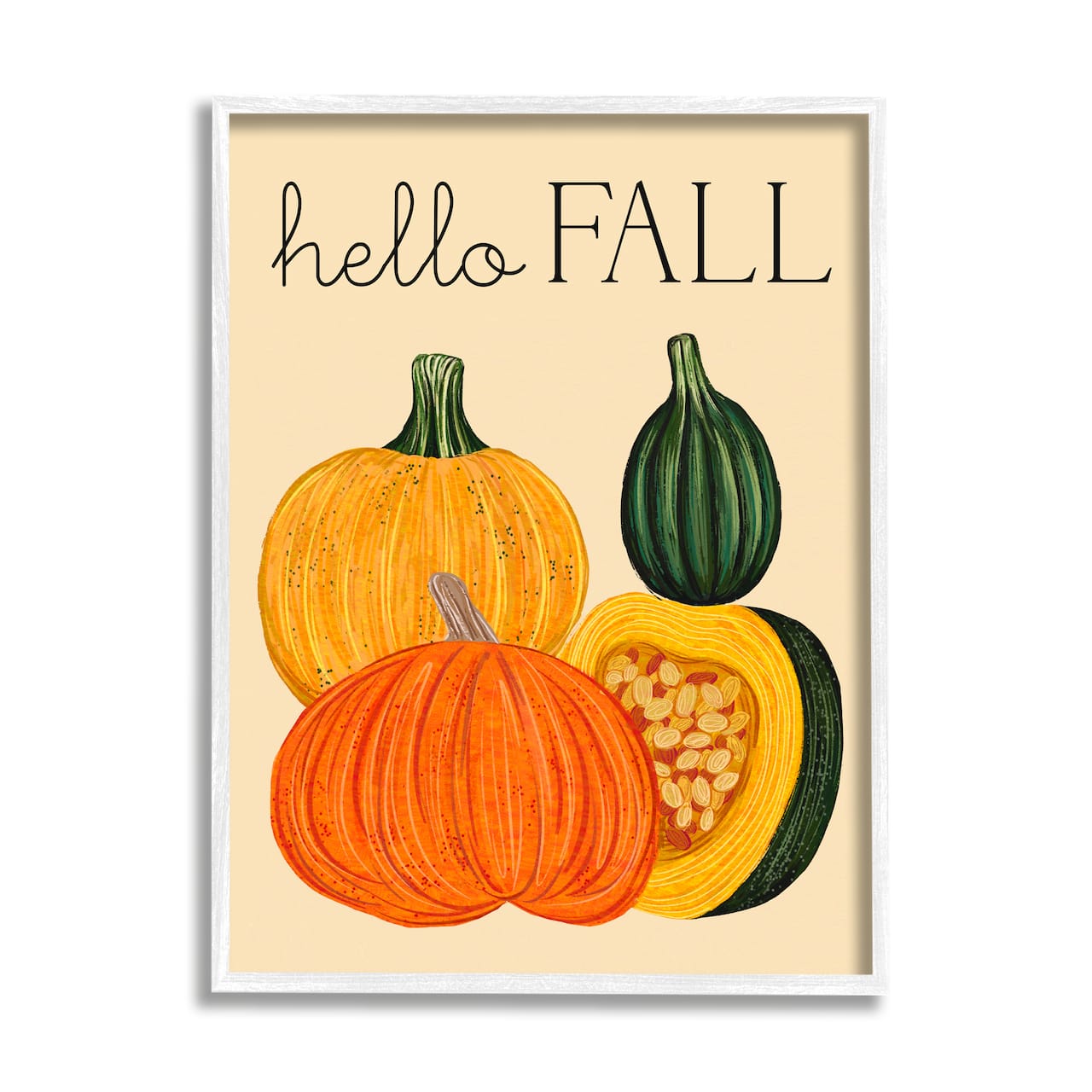 Stupell Industries Hello Fall Harvest Gourds Framed Giclee Art